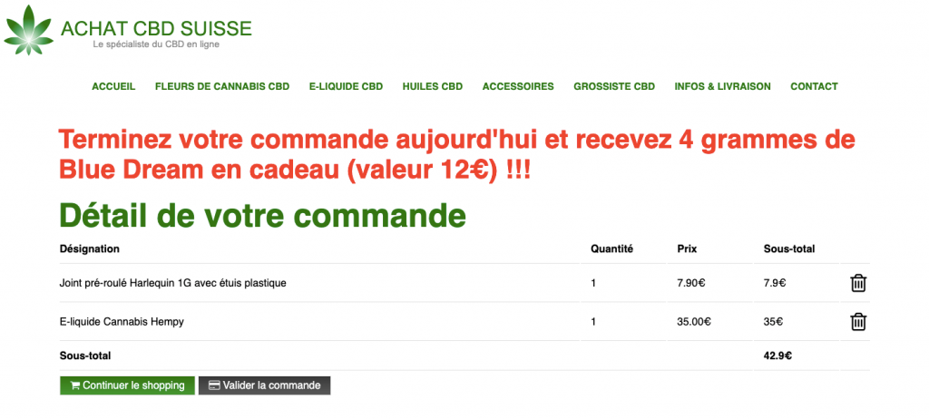 Achat CBD Suisse - Panier