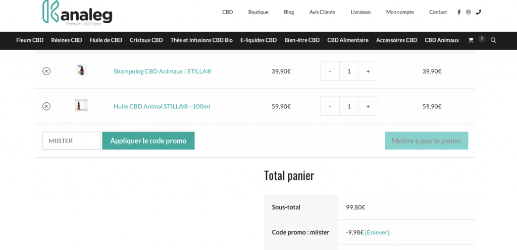 Kanaleg - Panier - code promo miister