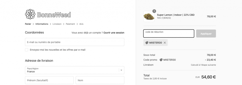 Bonne Weed - Panier - Code promo miister30